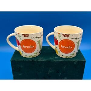 Brodo Ceramic Set 2 coffee Cups / Mugs Bone Broth Vegetable Cozy Veggie Cup